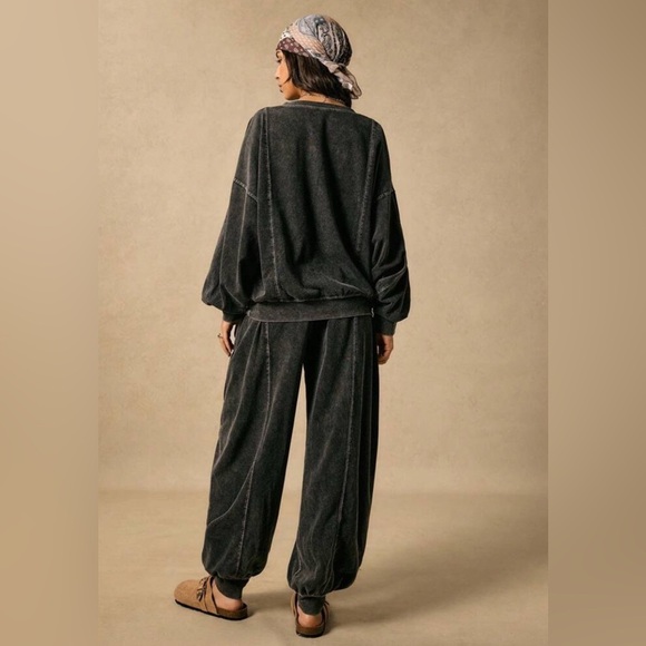 ✨NEW Bohemian sweatshirt pants suit -  Black  stone wash - Two-Piece Set - Picture 4 of 8